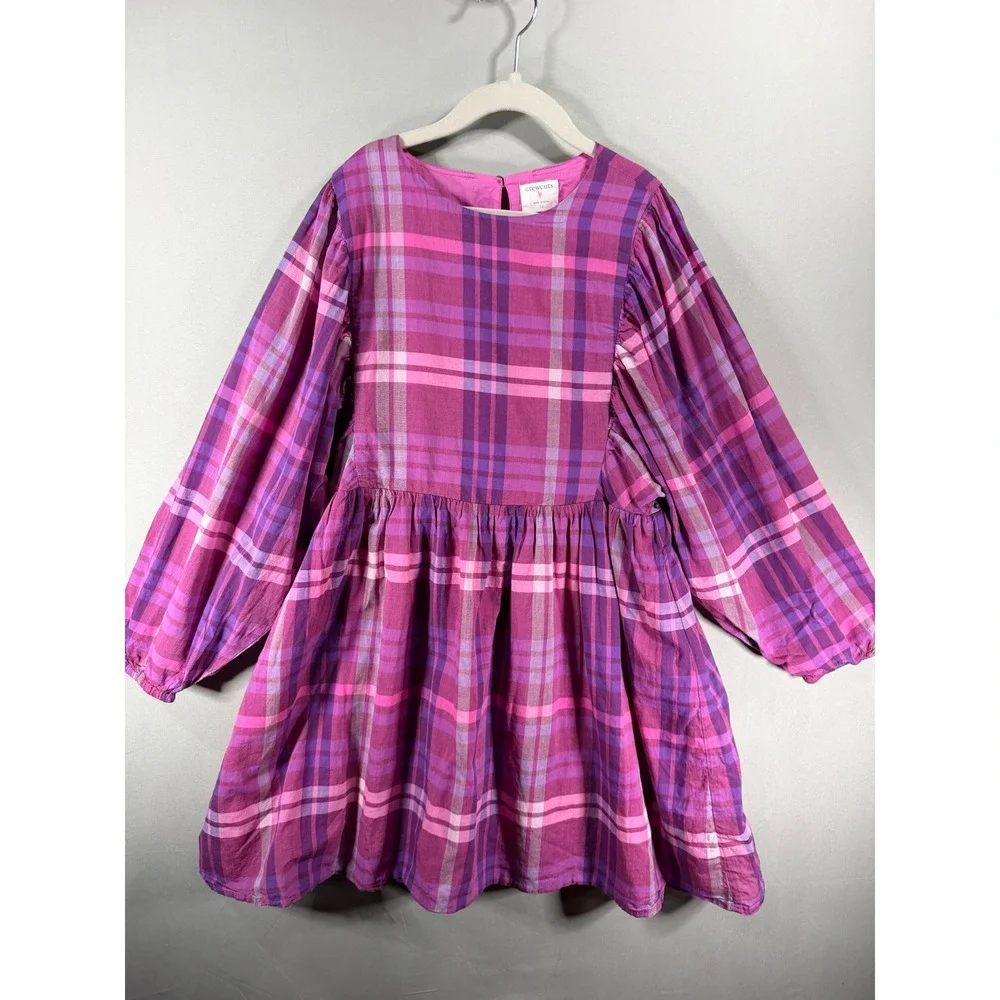 Crewcuts J.Crew Girls Pink Purple Plaid Sleeve Ruffle Babydoll Dress Size 10